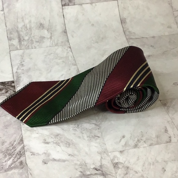 Polo Ralph Lauren 100% Silk stripe Repp Tie, green and burgundy stripe. - Picture 2 of 7